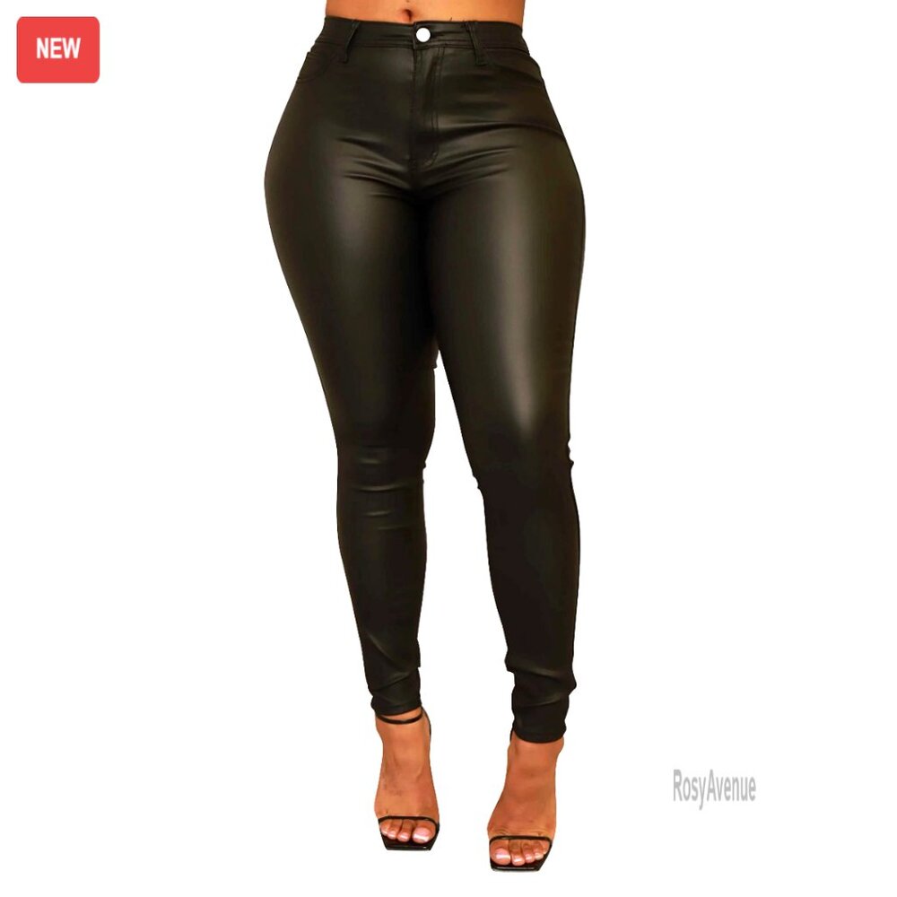 Faux Leather Leggings High Waisted Stretch Pants Women's Slim Fit
